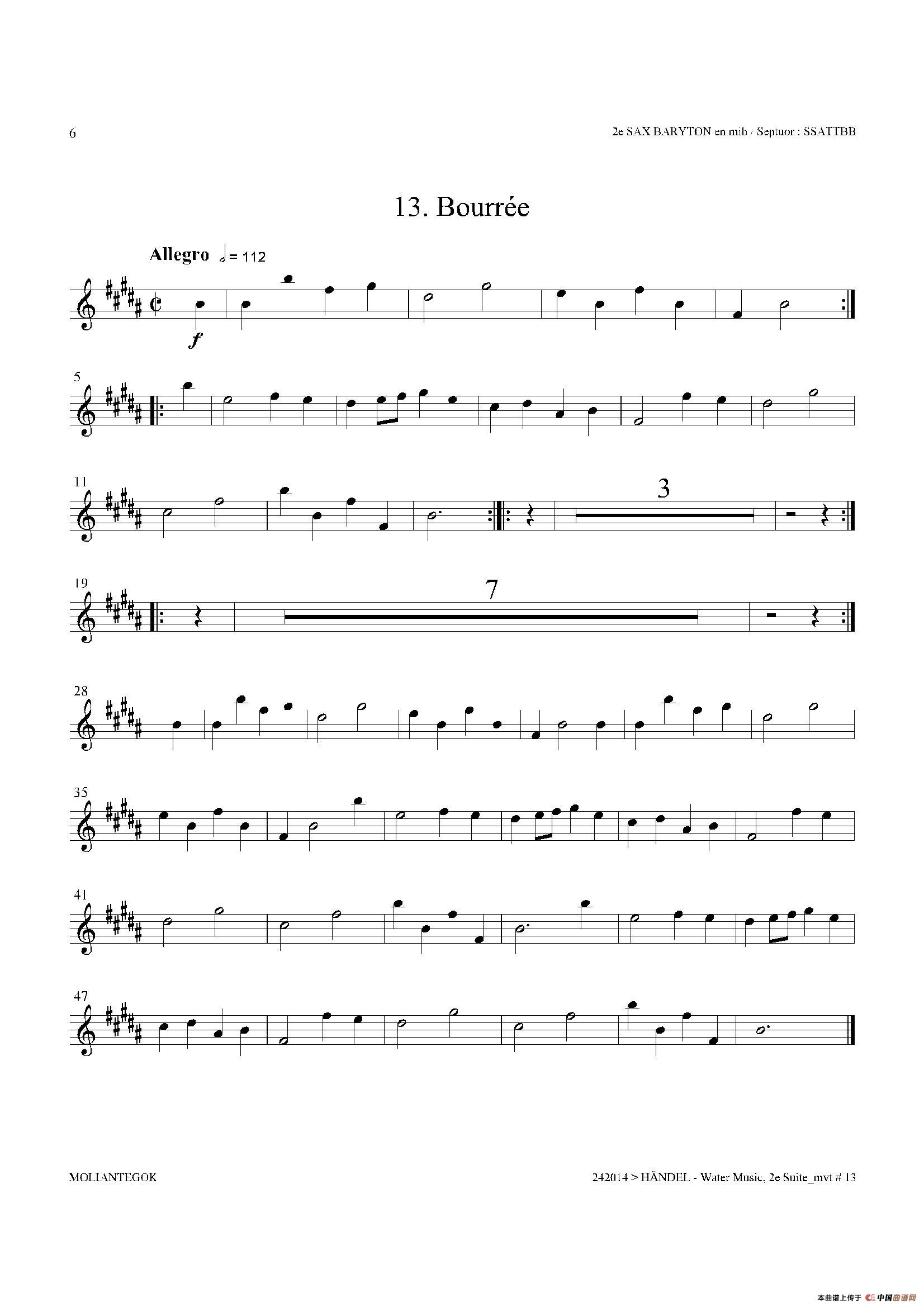 Water Music（HWV.349 No.2）（第二上低音萨克斯）萨克斯曲谱（图6）