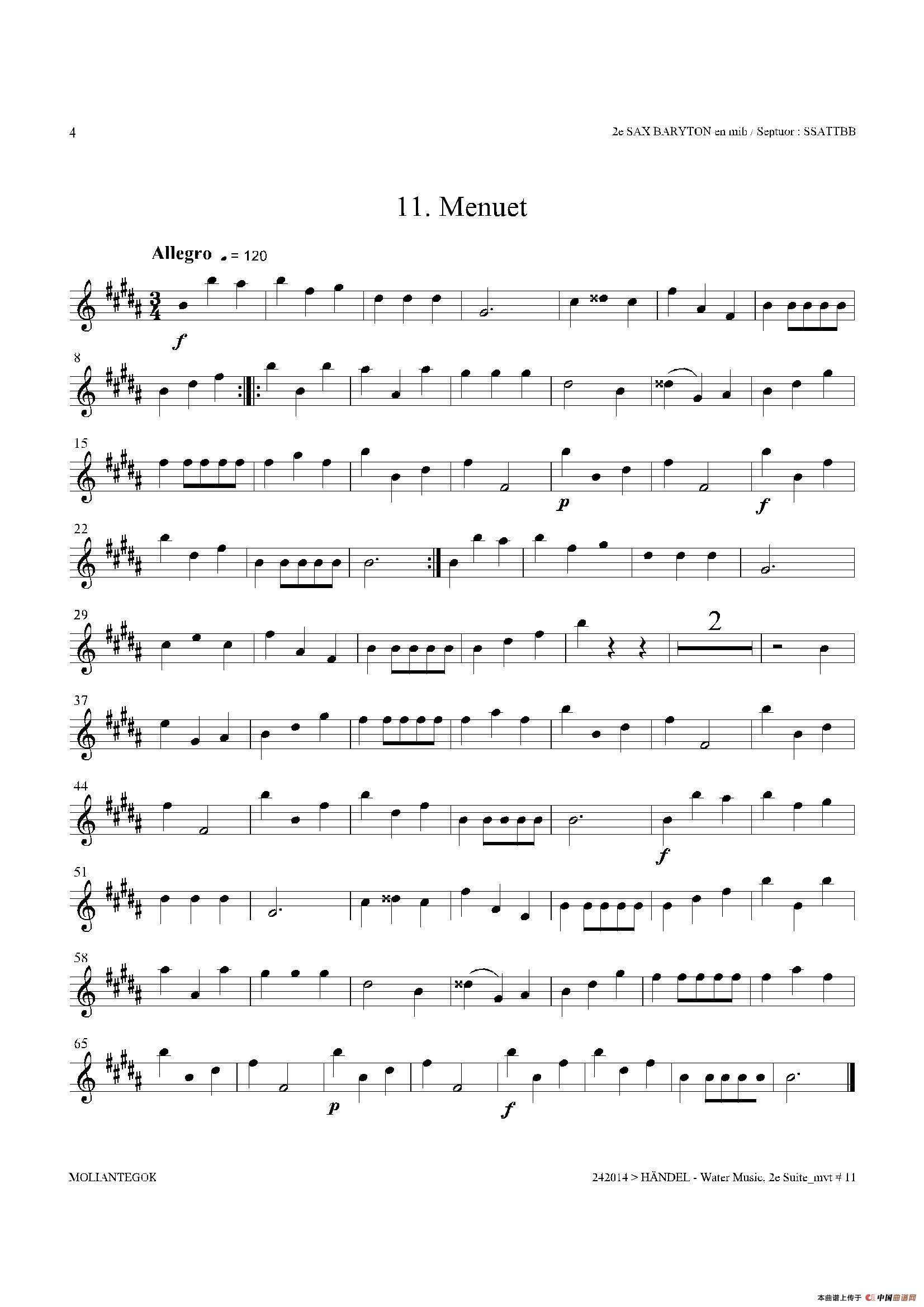 Water Music（HWV.349 No.2）（第二上低音萨克斯）萨克斯曲谱（图4）