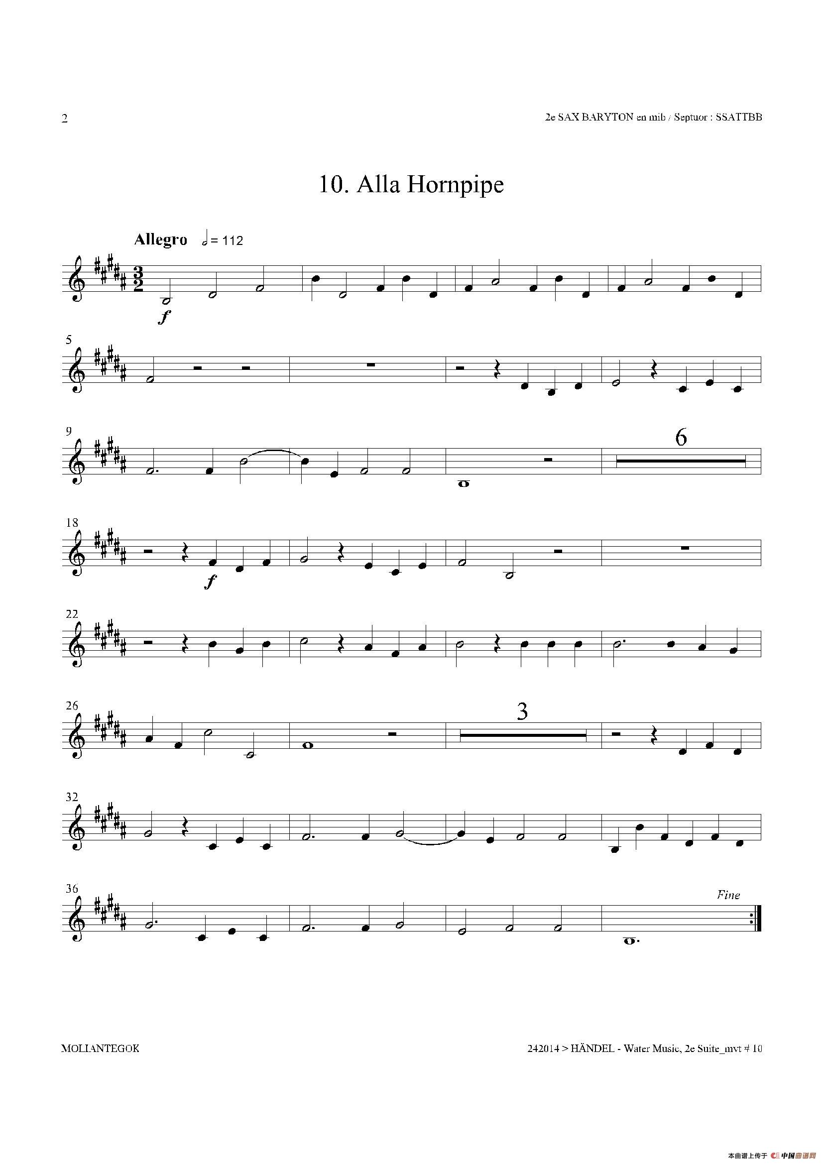 Water Music（HWV.349 No.2）（第二上低音萨克斯）萨克斯曲谱（图2）