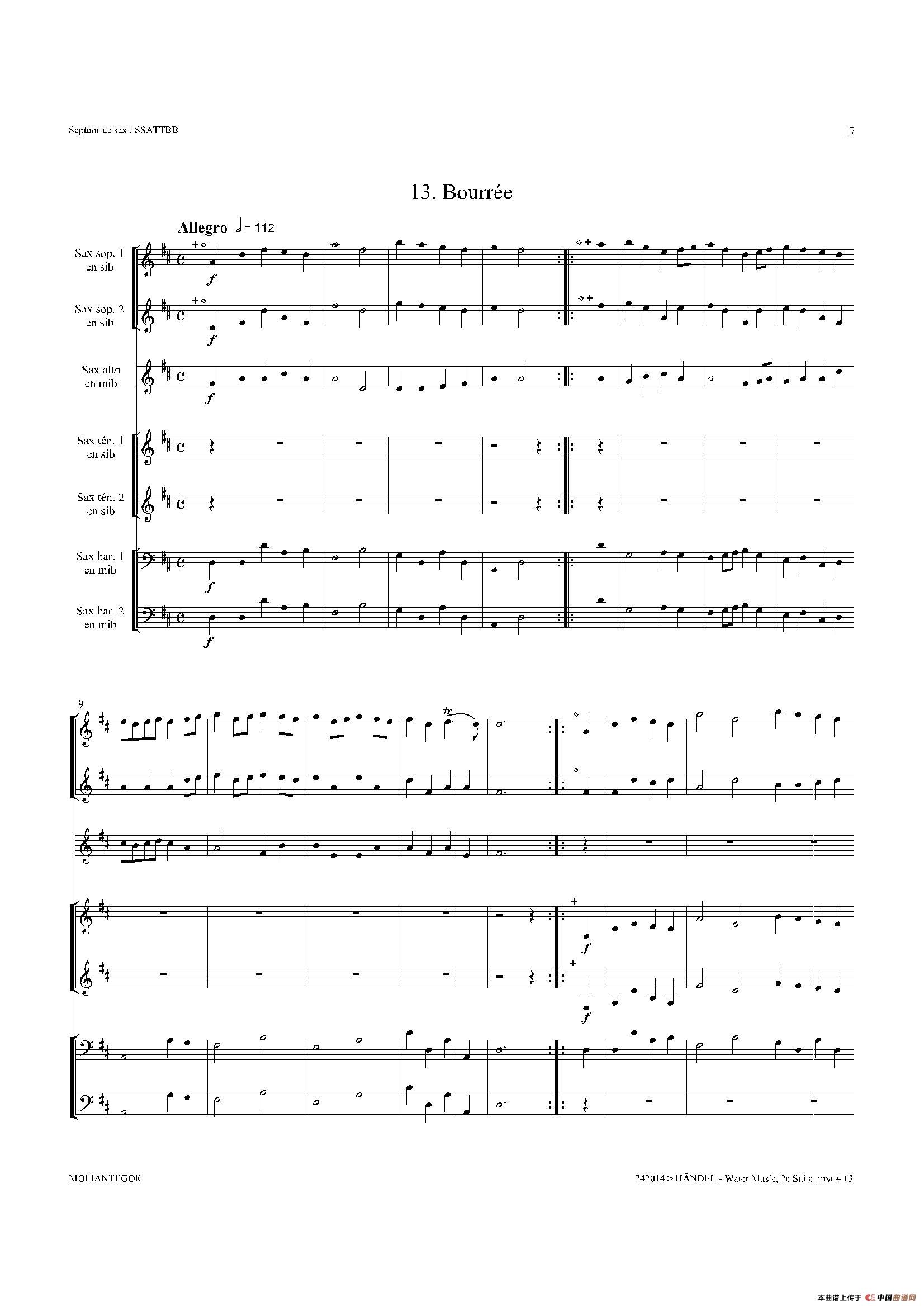 Water Music（HWV.349 No.2）（萨克斯合奏总谱）萨克斯曲谱（图16）