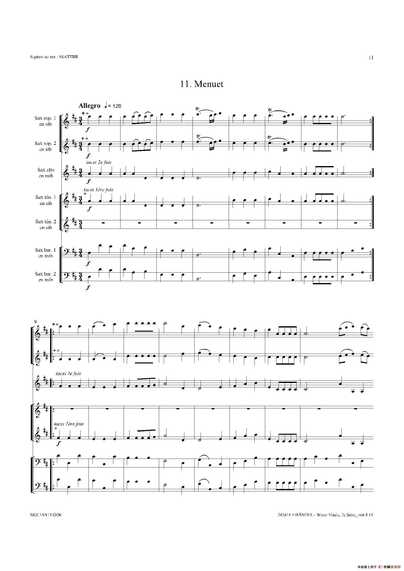 Water Music（HWV.349 No.2）（萨克斯合奏总谱）萨克斯曲谱（图10）