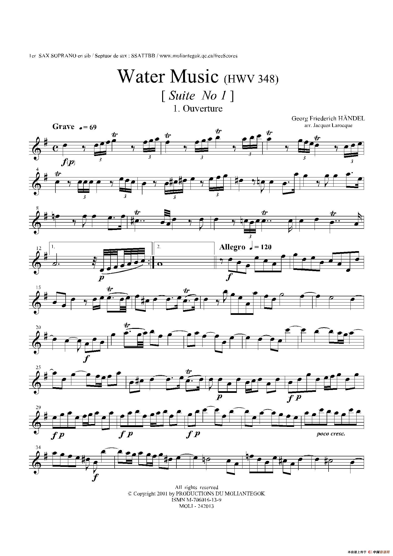 Water Music（HWV.348 No.1）（第一高音萨克斯）萨克斯曲谱（图1）