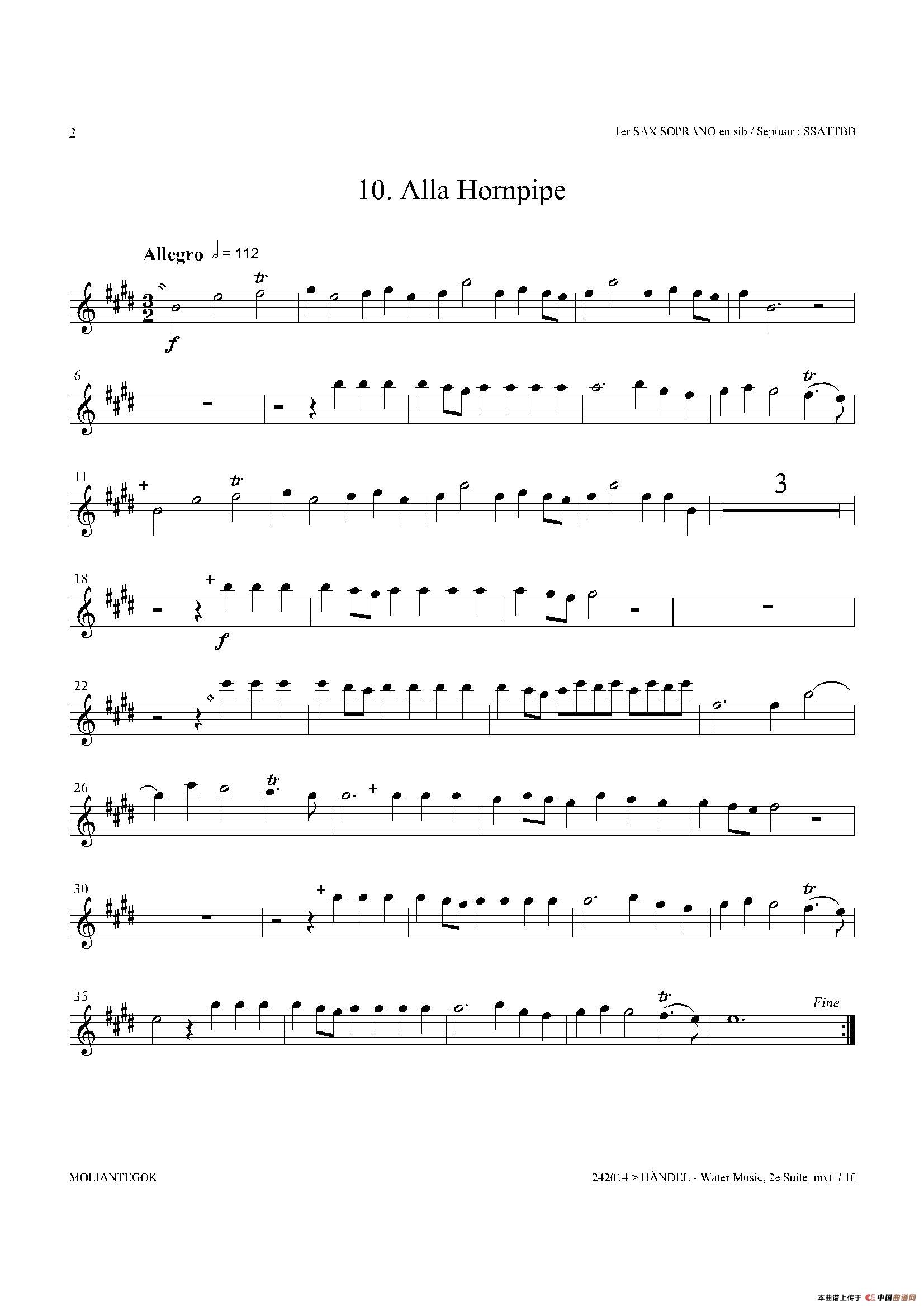Water Music（HWV.349 No.2）（第一高音萨克斯）萨克斯曲谱（图2）