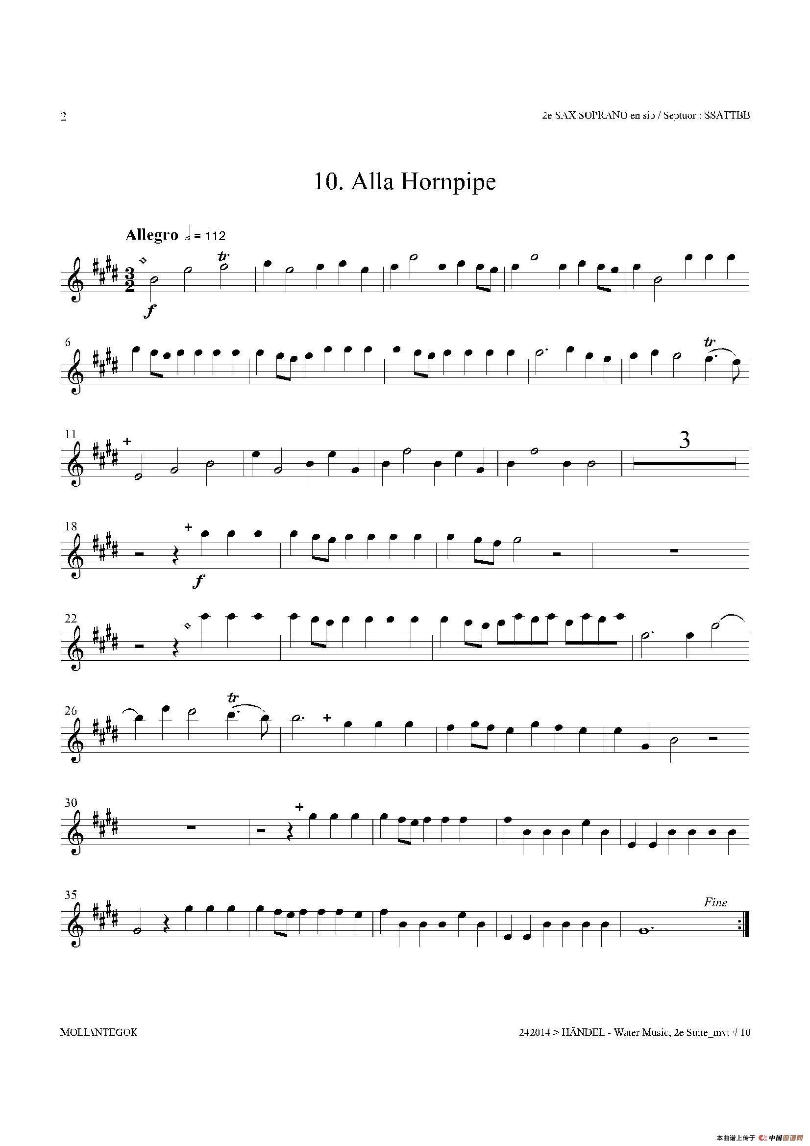 Water Music（HWV.349 No.2）（第二高音萨克斯）萨克斯曲谱（图2）