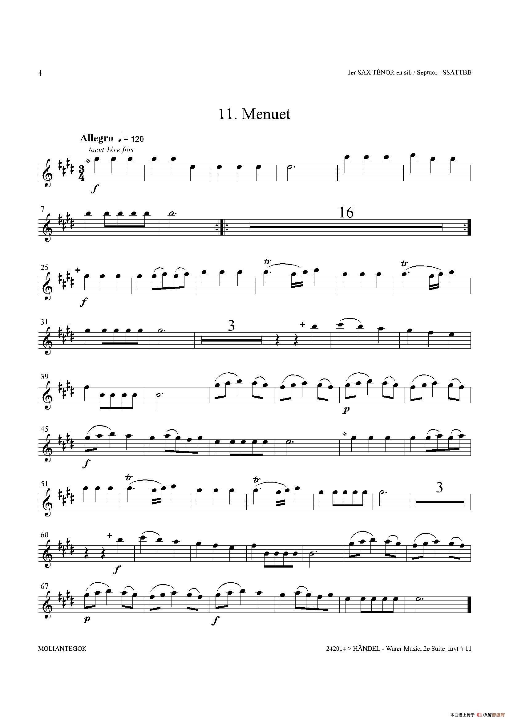 Water Music（HWV.349 No.2）（第一次中音萨克斯）萨克斯曲谱（图5）