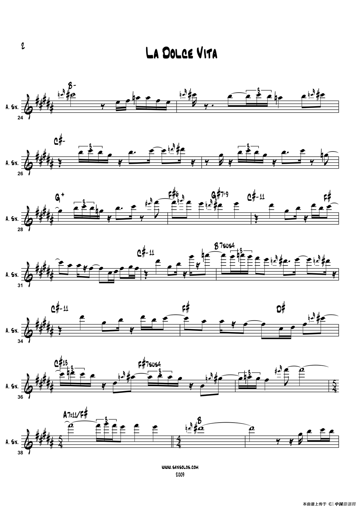 La Dolce Vita（中音萨克斯）萨克斯曲谱（图2）
