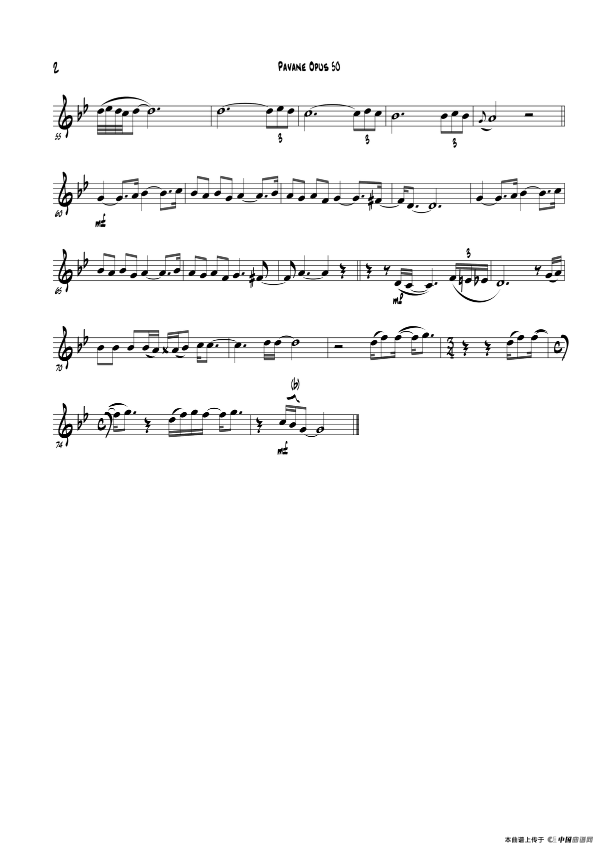 Pavane Opus 50（bB Part）萨克斯曲谱（图2）