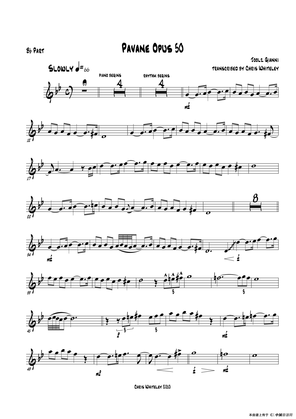 Pavane Opus 50（bB Part）萨克斯曲谱（图1）