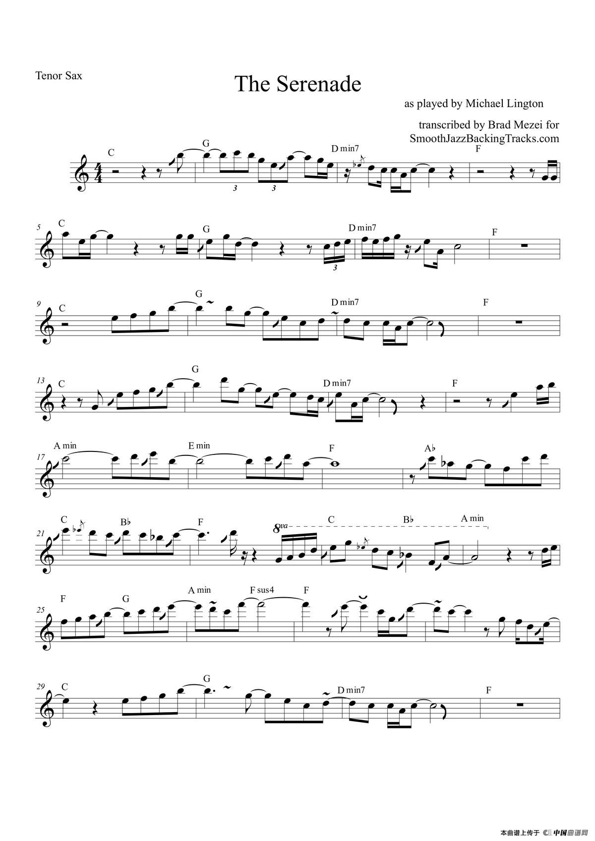 The Serenade（次中音萨克斯）萨克斯曲谱（图1）