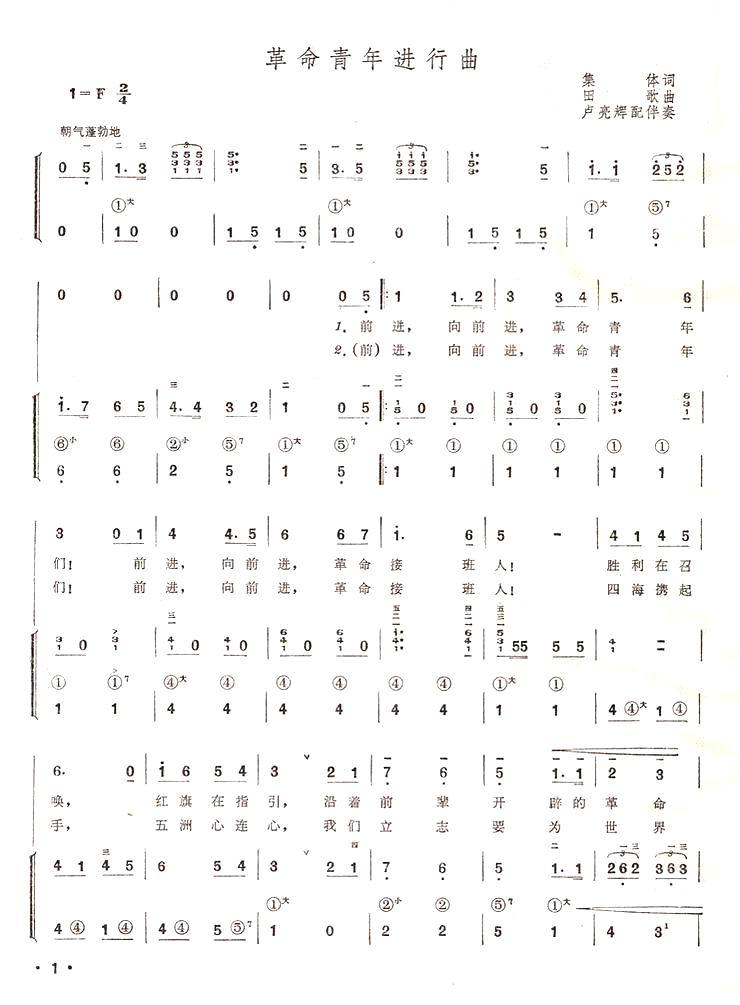 革命青年进行曲（手风琴简谱系列83）手风琴曲谱（图1）