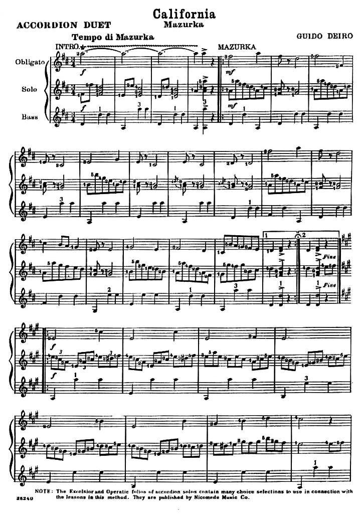 加利福尼亚手风琴曲谱（图1）
