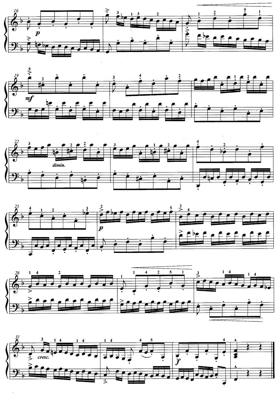 手风琴考级第六级：3、左手与复调练习（F大调二部创意曲）手风琴曲谱（图2）