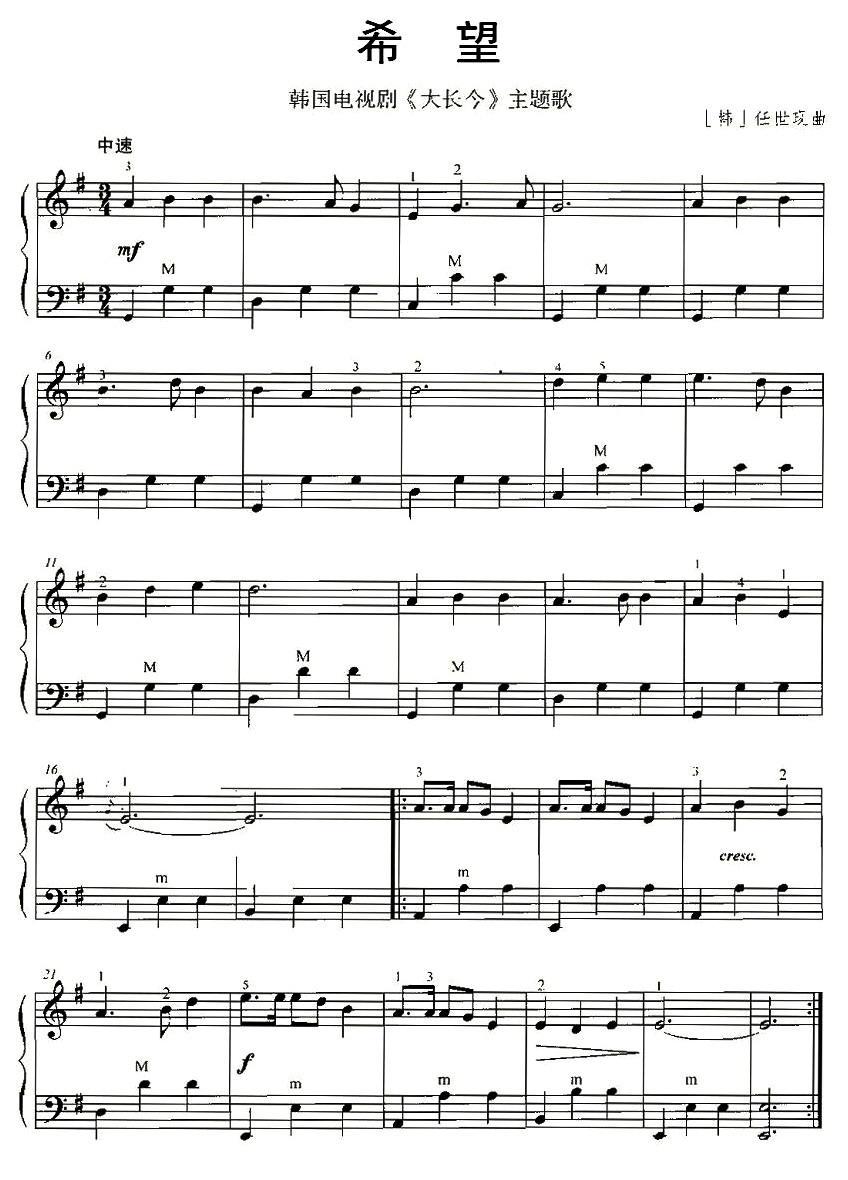 希望（《大长今》主题曲）手风琴曲谱（图1）