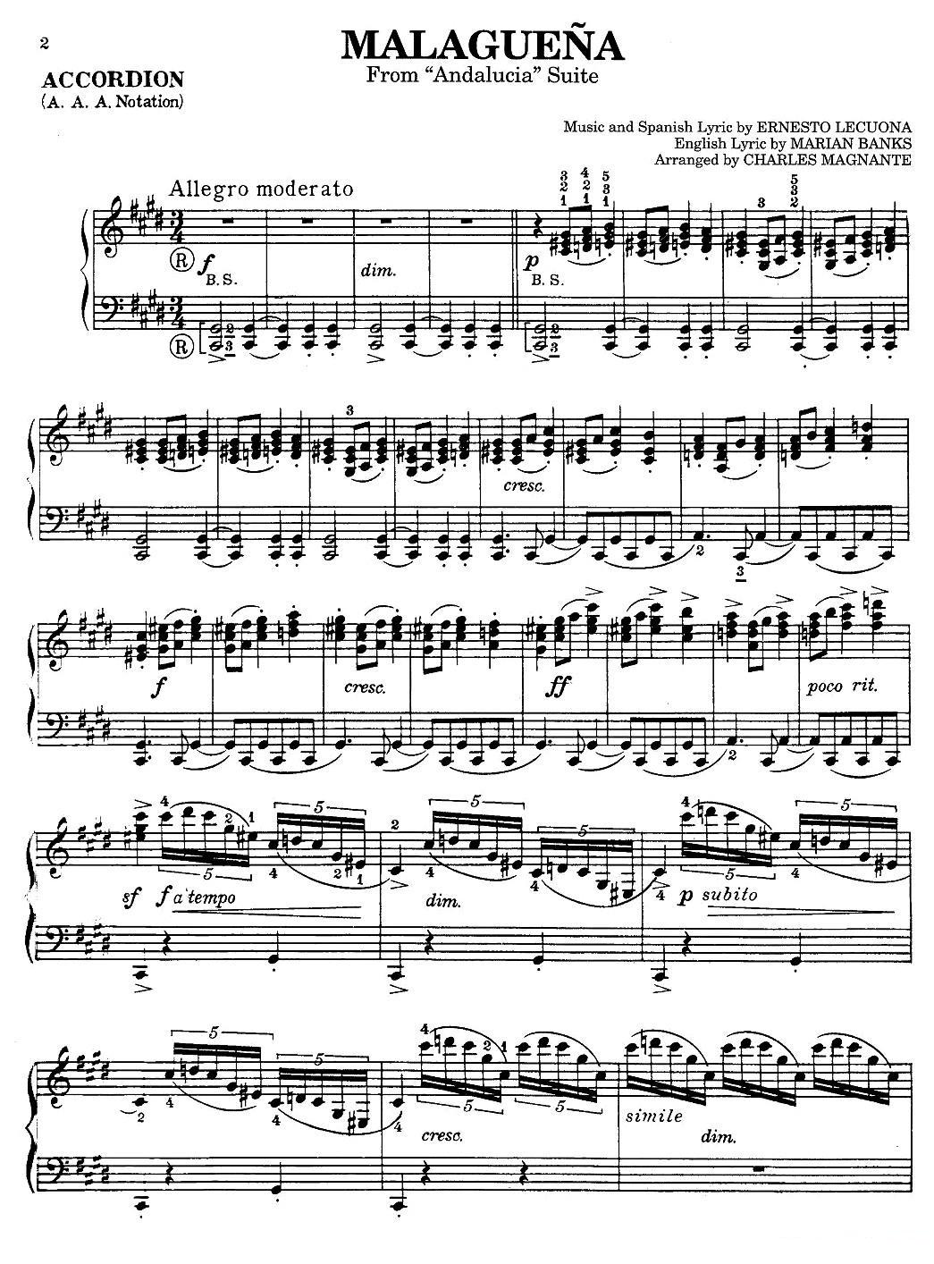 Malaguena（马拉加舞曲）手风琴曲谱（图1）