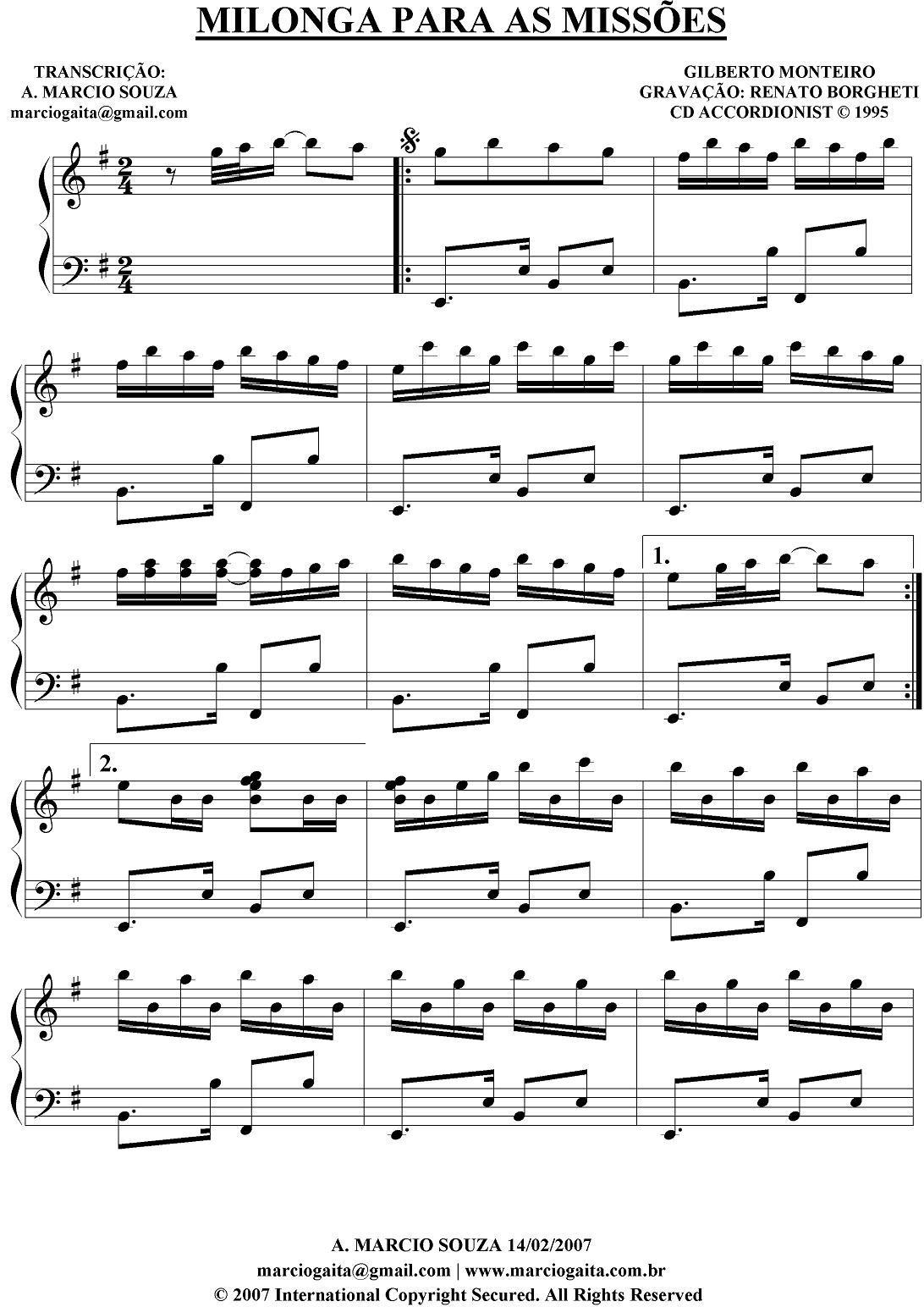Milonga Para As Missoes （秋日起舞）手风琴曲谱（图1）