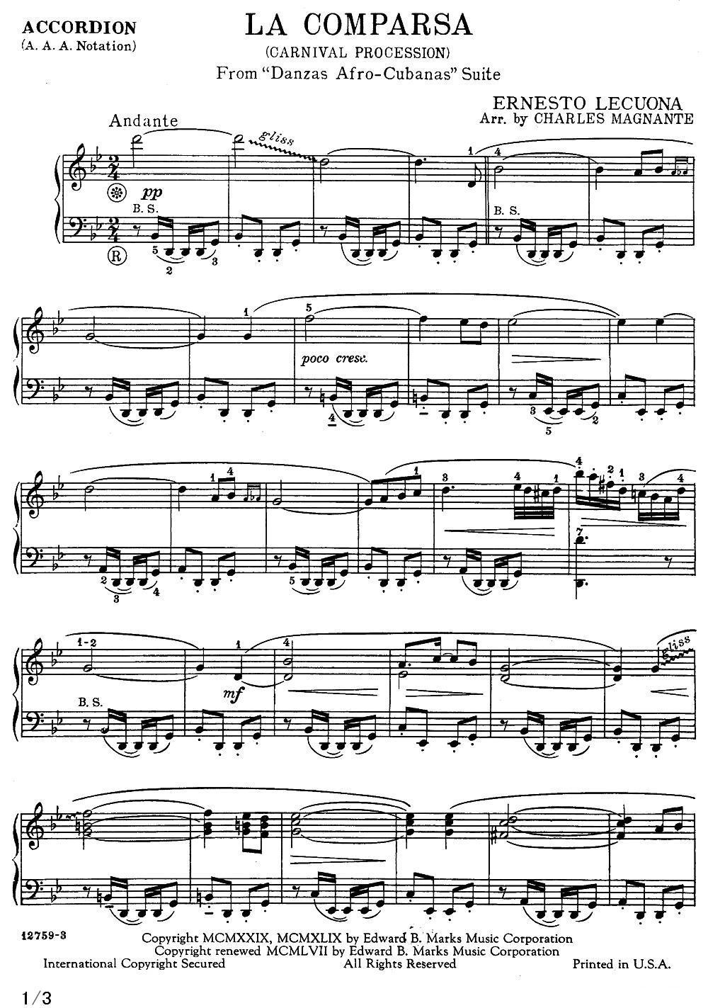 La Comparsa（狂欢节的游行）（传统低音手风琴）手风琴曲谱（图1）