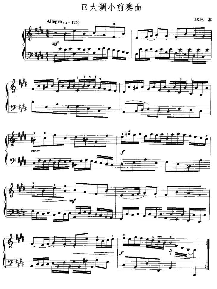 E大调小前奏曲手风琴曲谱（图1）