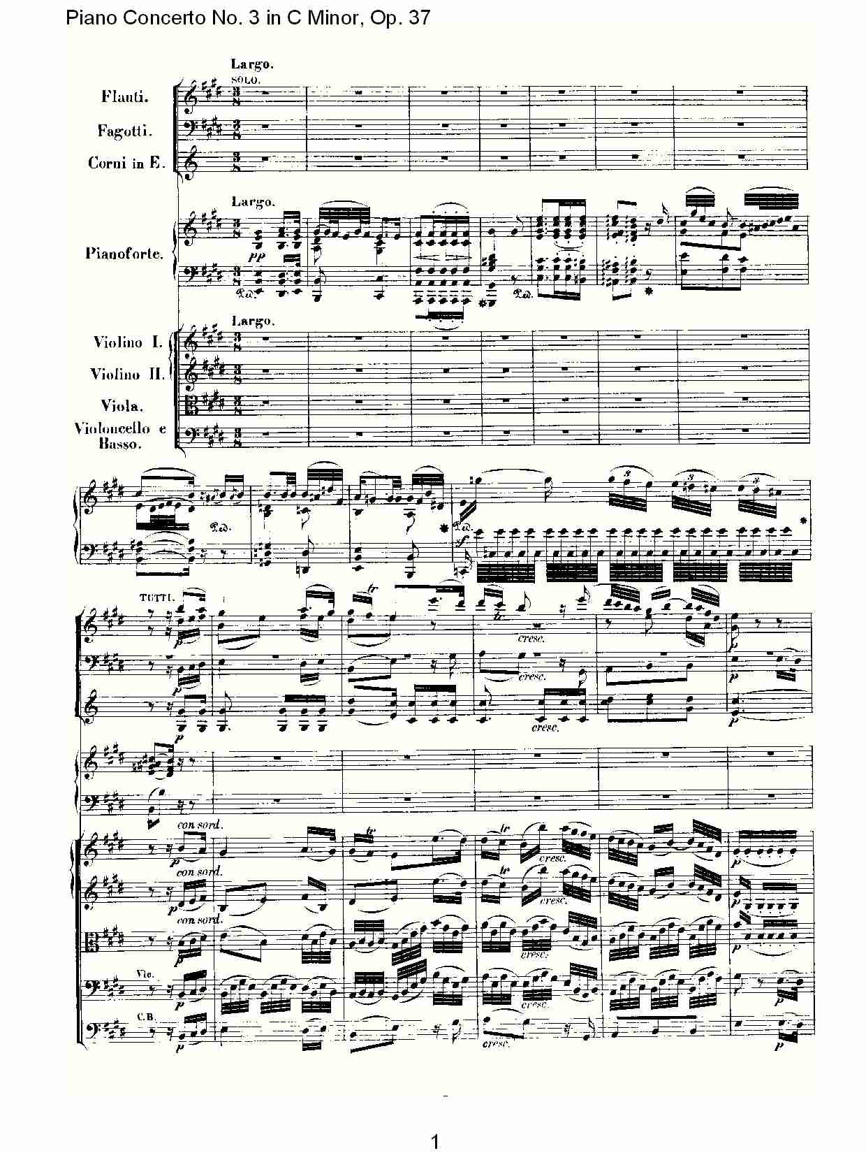 Ｃ大调钢琴第三协奏曲 Op.37 第二乐章总谱（图1）