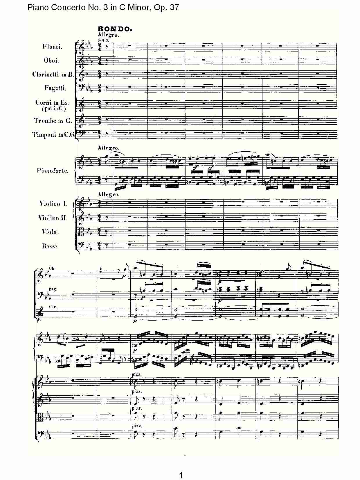 Ｃ大调钢琴第三协奏曲 Op.37 第三乐章（一）总谱（图1）