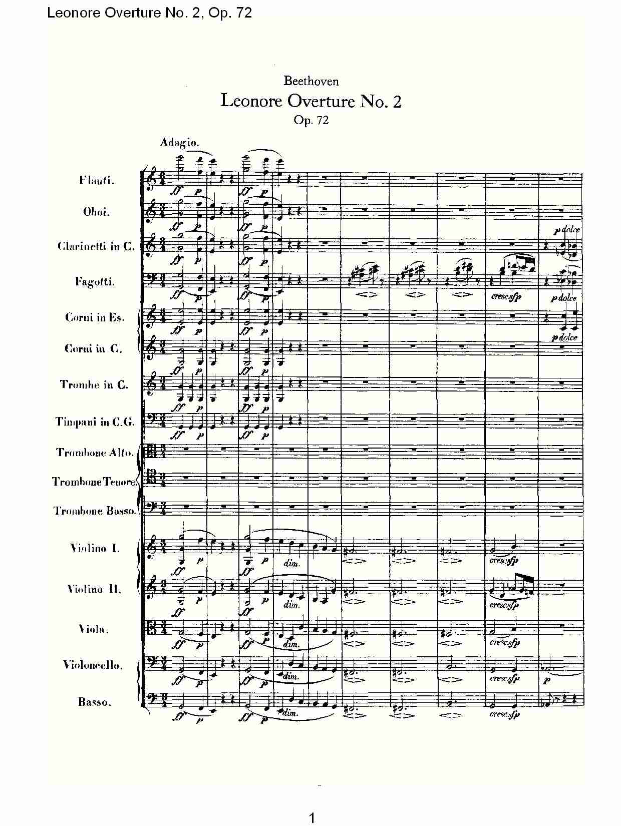 Leonore Overture No. 2, Op. 72 （一）总谱（图1）