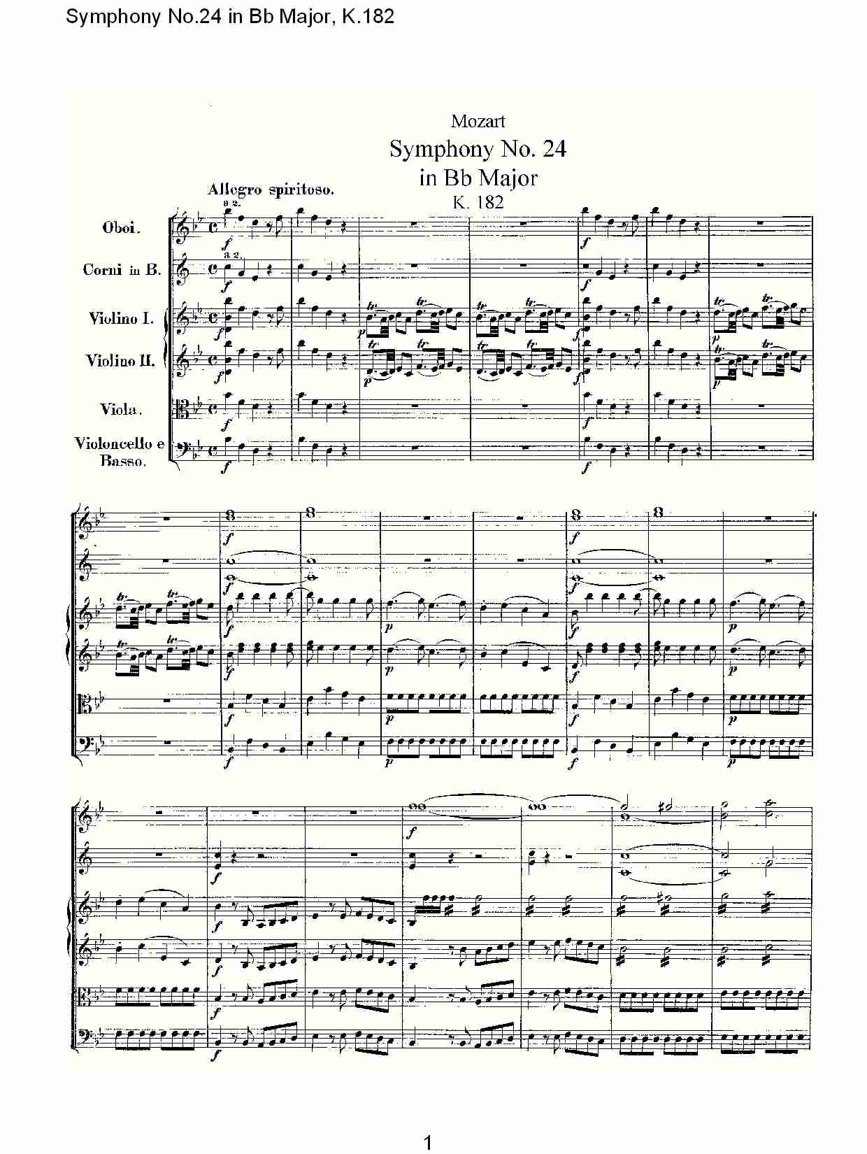 (Bb大调第二十四交响曲K.182)（一）总谱（图1）