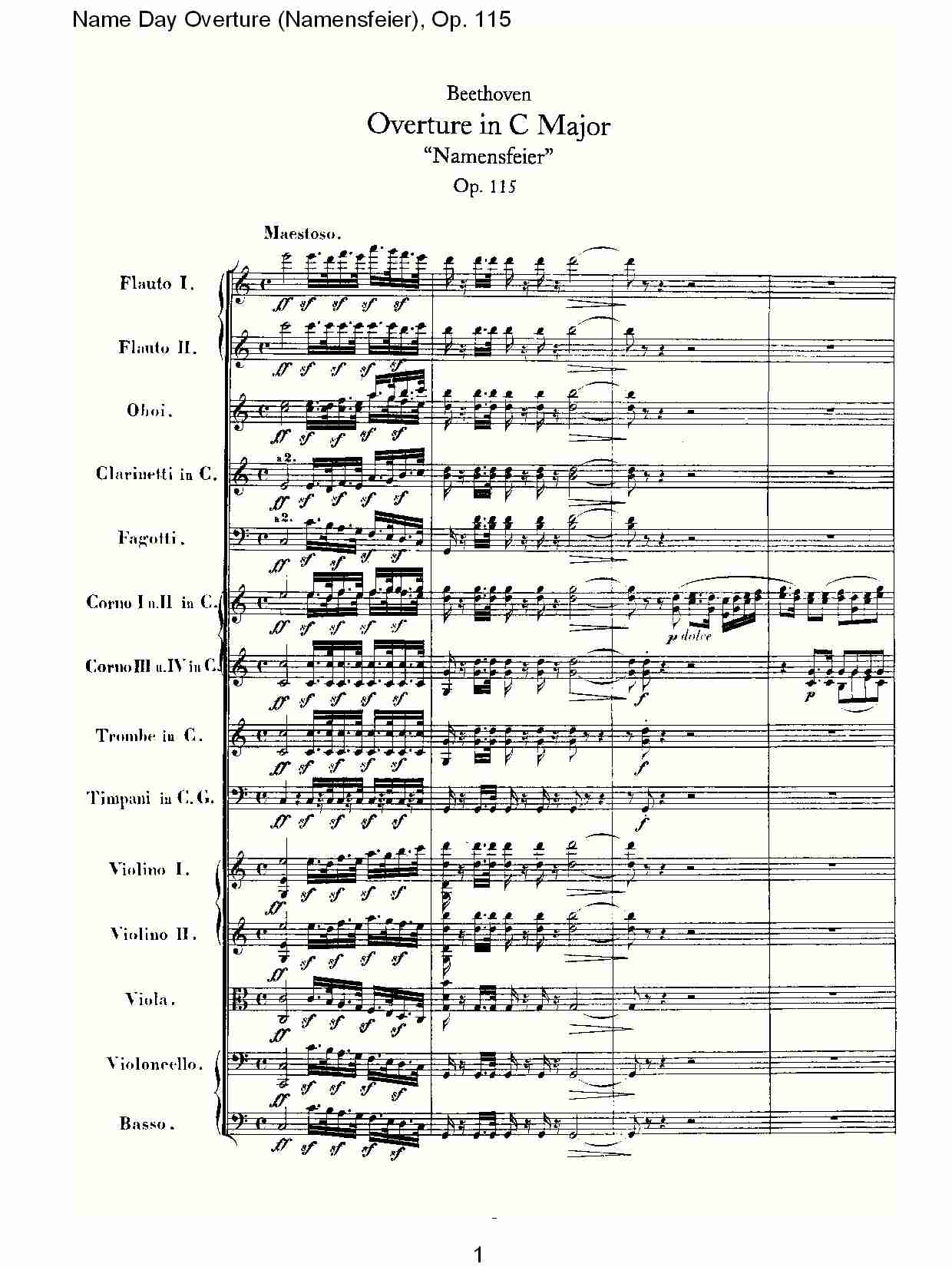 Name Day Overture (Namensfeier), Op. 115（一）总谱（图1）