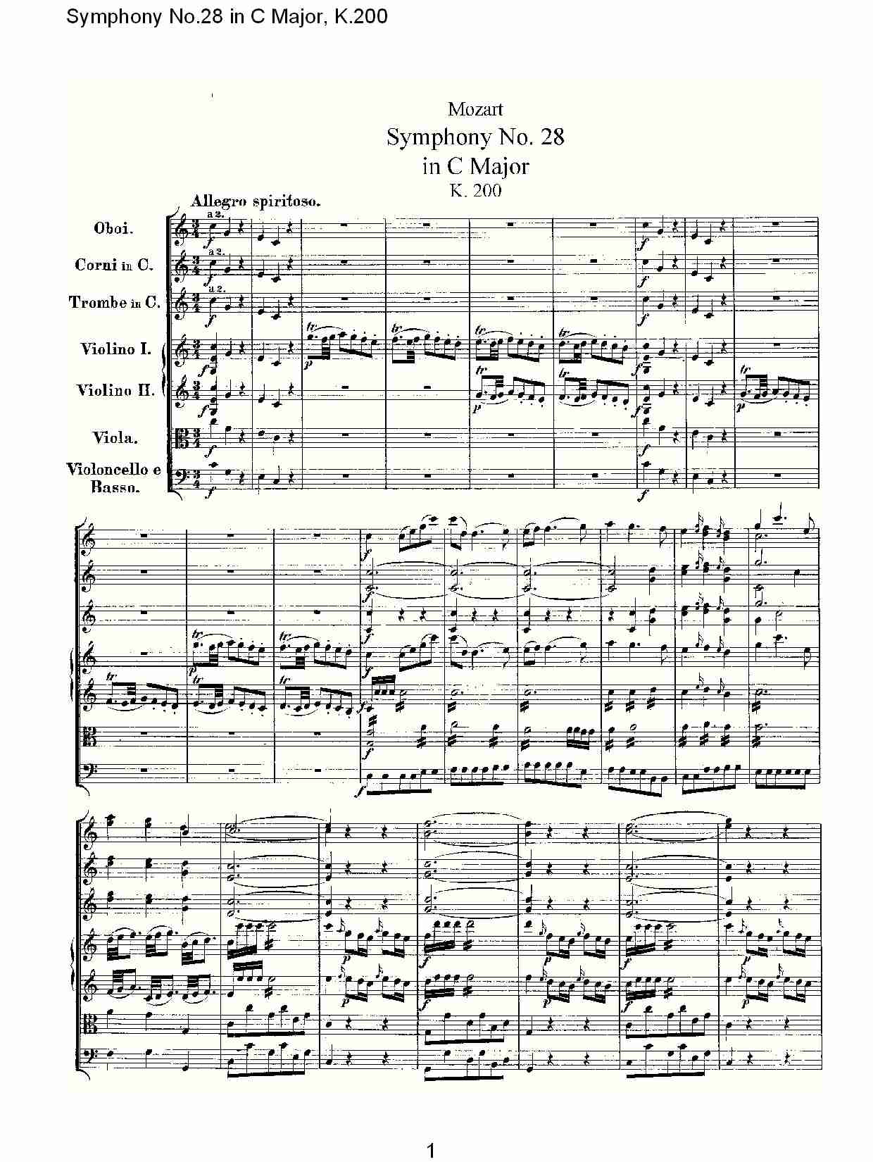 C大调第二十八交响曲K.200（一）总谱（图1）