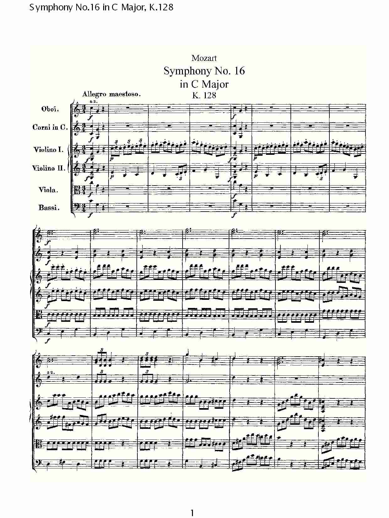 (C大调第十六交响曲K.128)（一）总谱（图1）
