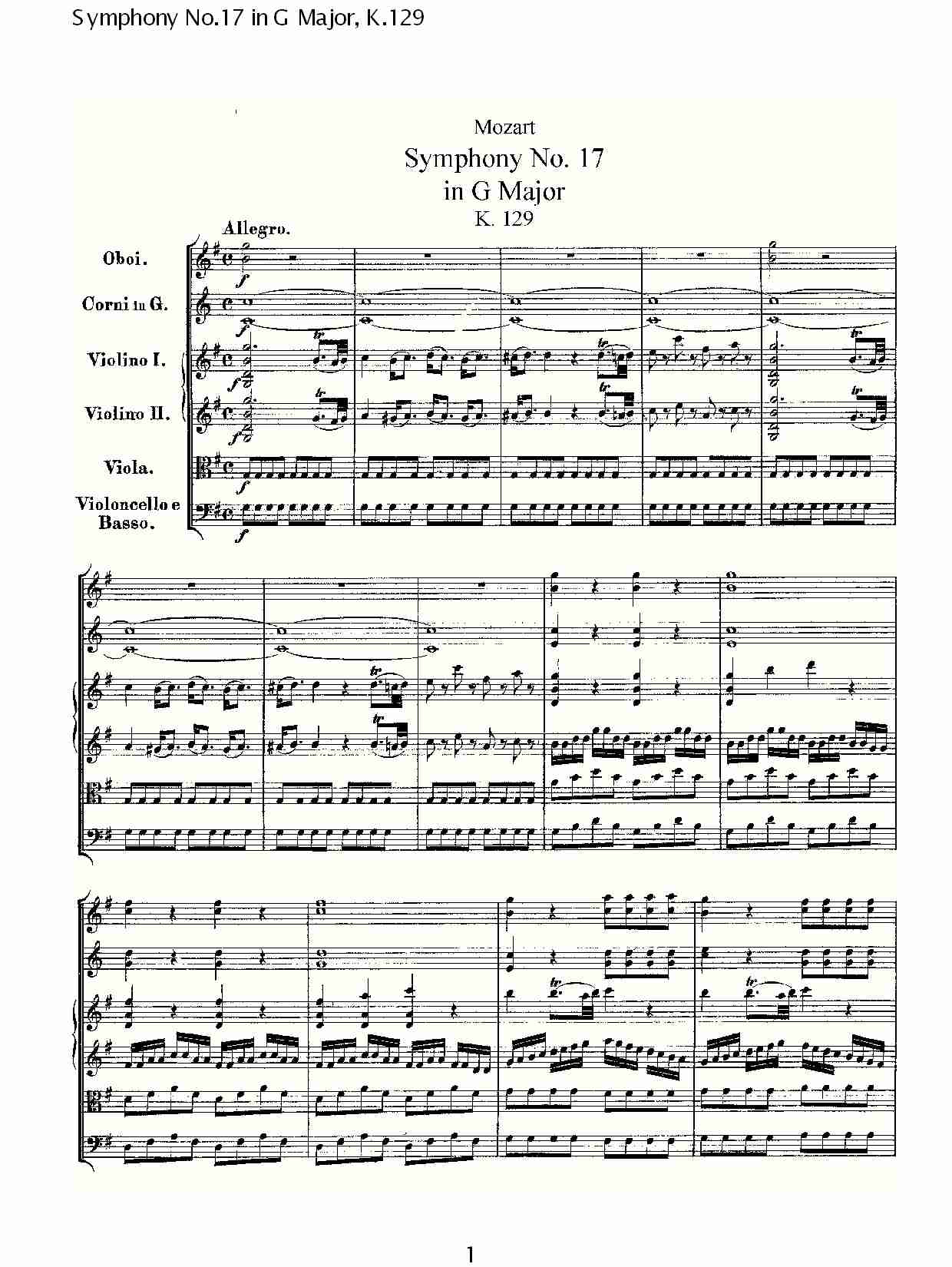 (G大调第十七交响曲K.129)（一）总谱（图1）