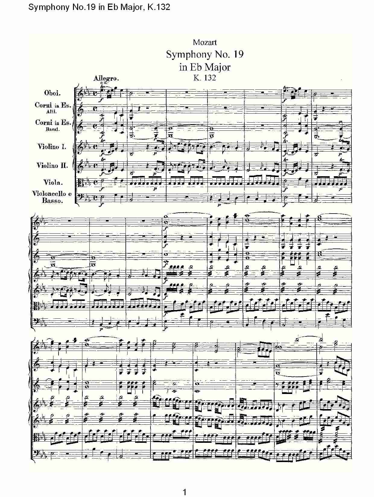 (Eb大调第十九交响曲K.132)（一）总谱（图1）