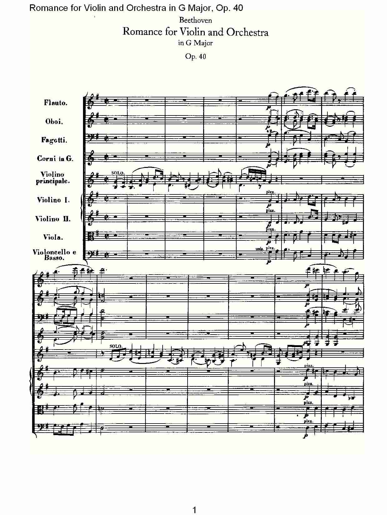 G小调小提琴与管弦乐罗曼曲Op.40总谱（图1）