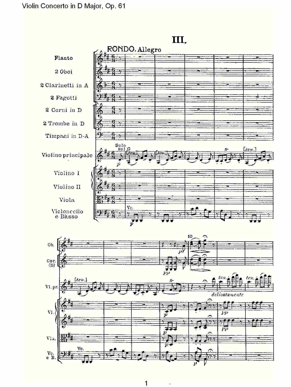D大调小提琴协奏曲 Op.61第三乐章(一)总谱（图1）