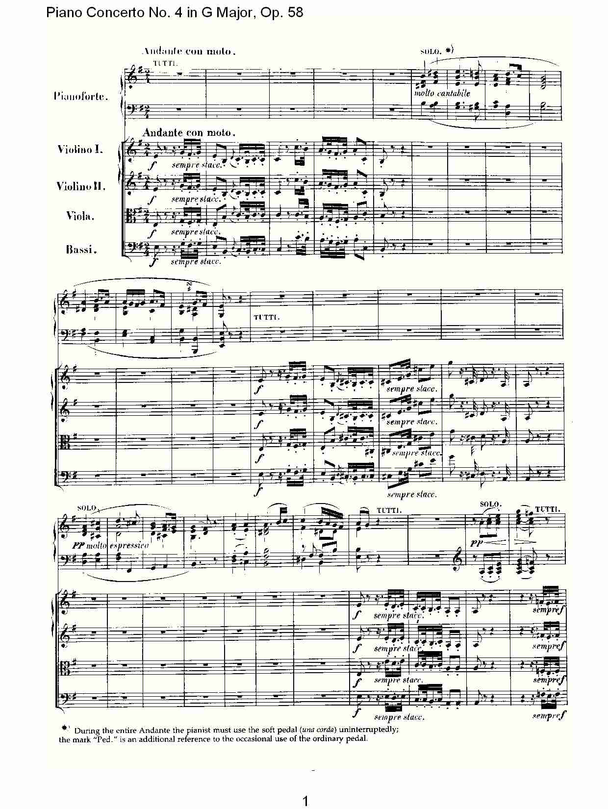 G大调钢琴第四协奏曲 Op.58第二乐章总谱（图1）