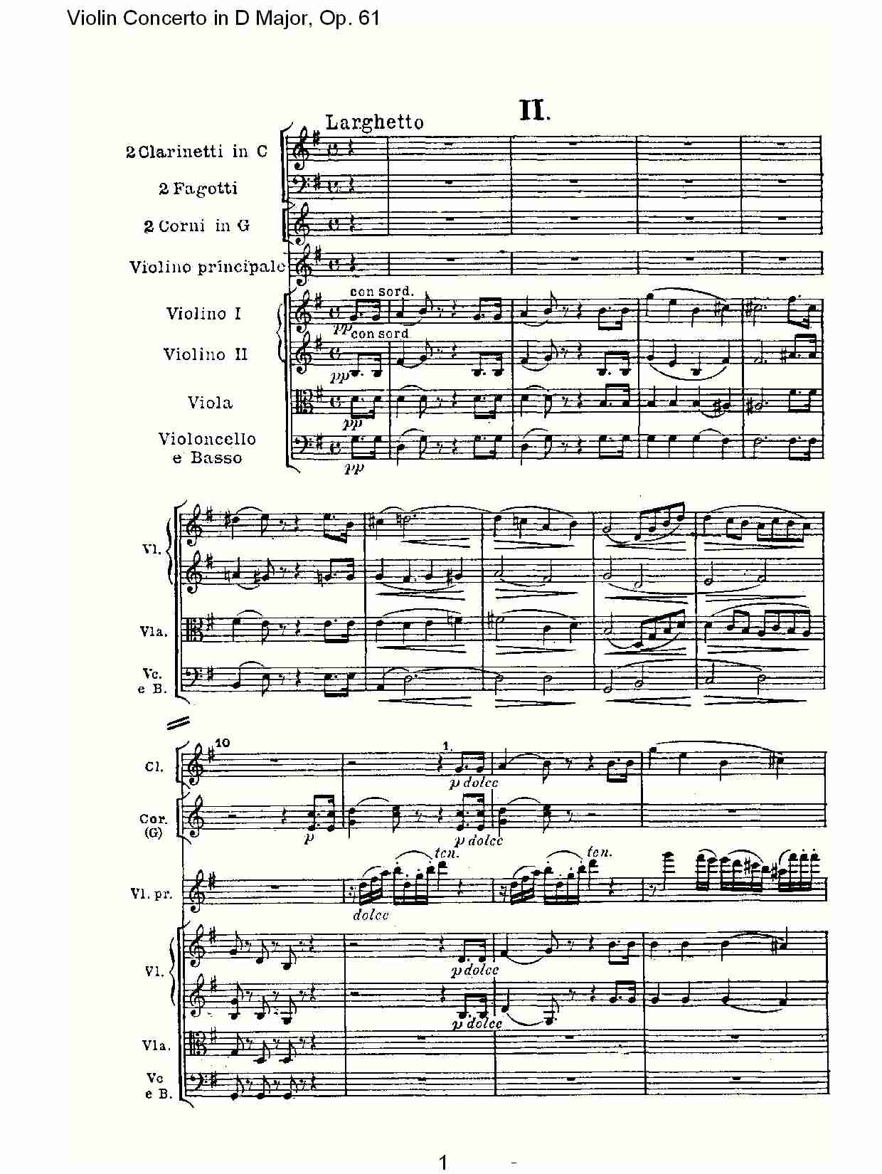 D大调小提琴协奏曲 Op.61第二乐章总谱（图1）