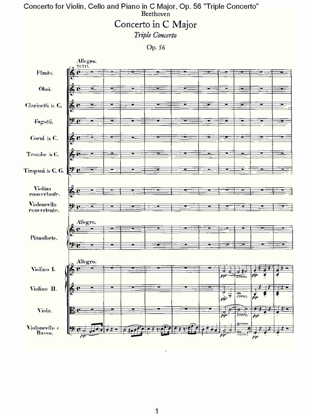 C大调大提琴与钢琴协奏曲 Op.56第一乐章(一)总谱（图1）