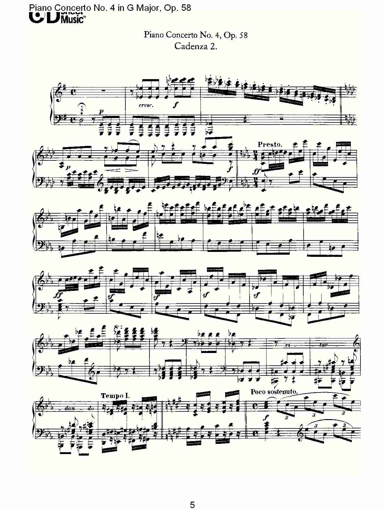 G大调钢琴第四协奏曲 Op.58 华彩乐章总谱（图5）