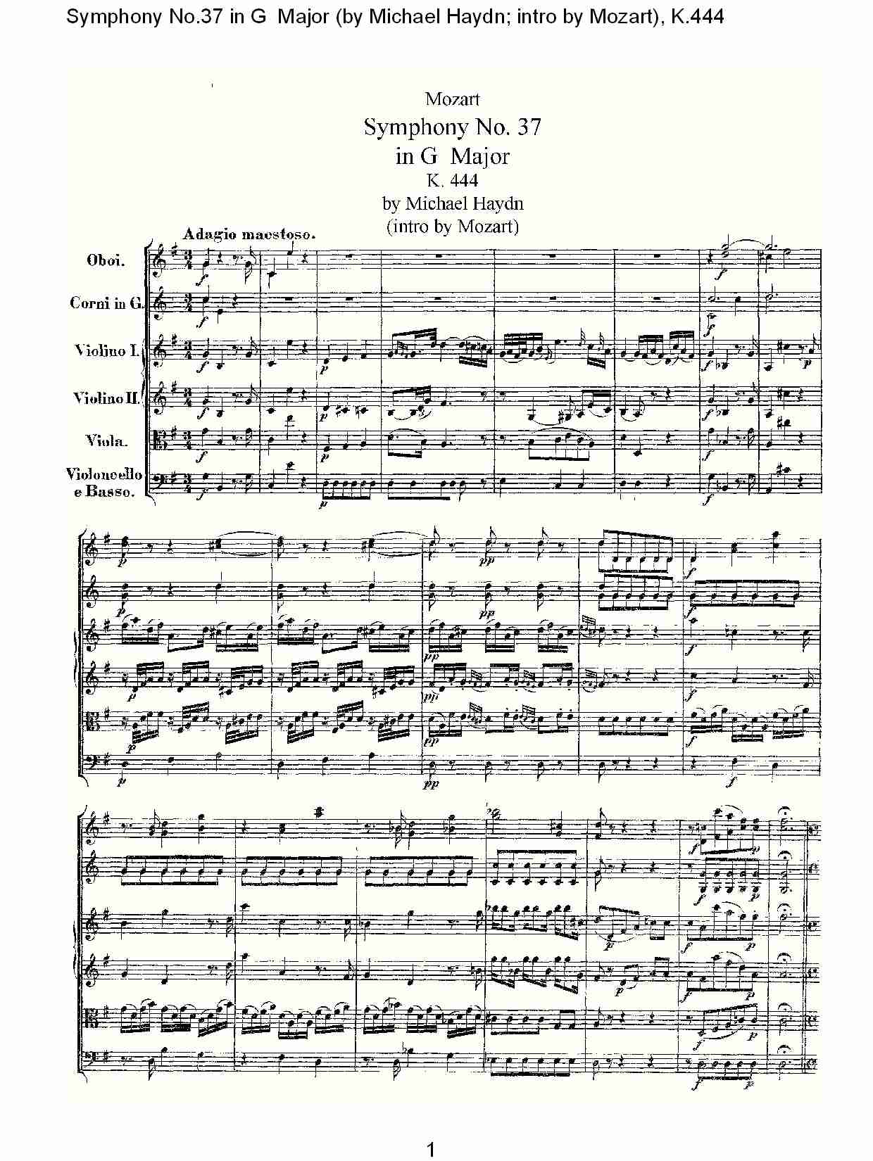G大调第三十七交响曲K.444 （一）总谱（图1）