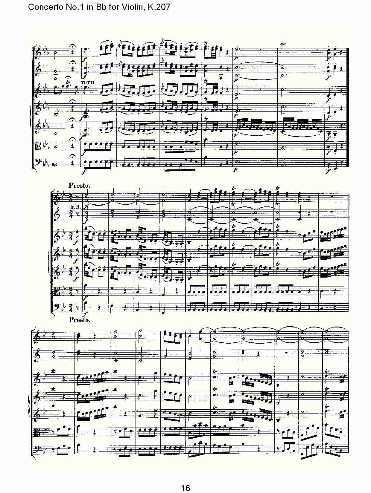 Bb调小提琴第一协奏曲, K.207 （四）总谱（图1）