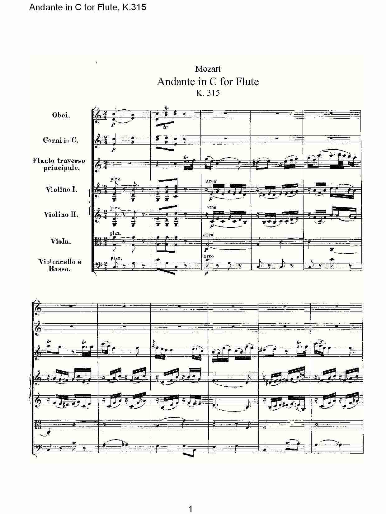 D调长笛行板（协奏曲）, K.315总谱（图1）