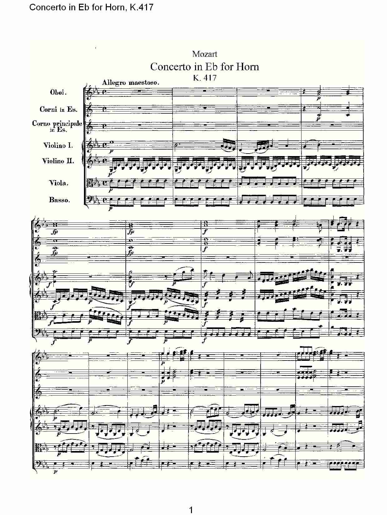 Eb调法国号协奏曲, K.417（一）总谱（图1）