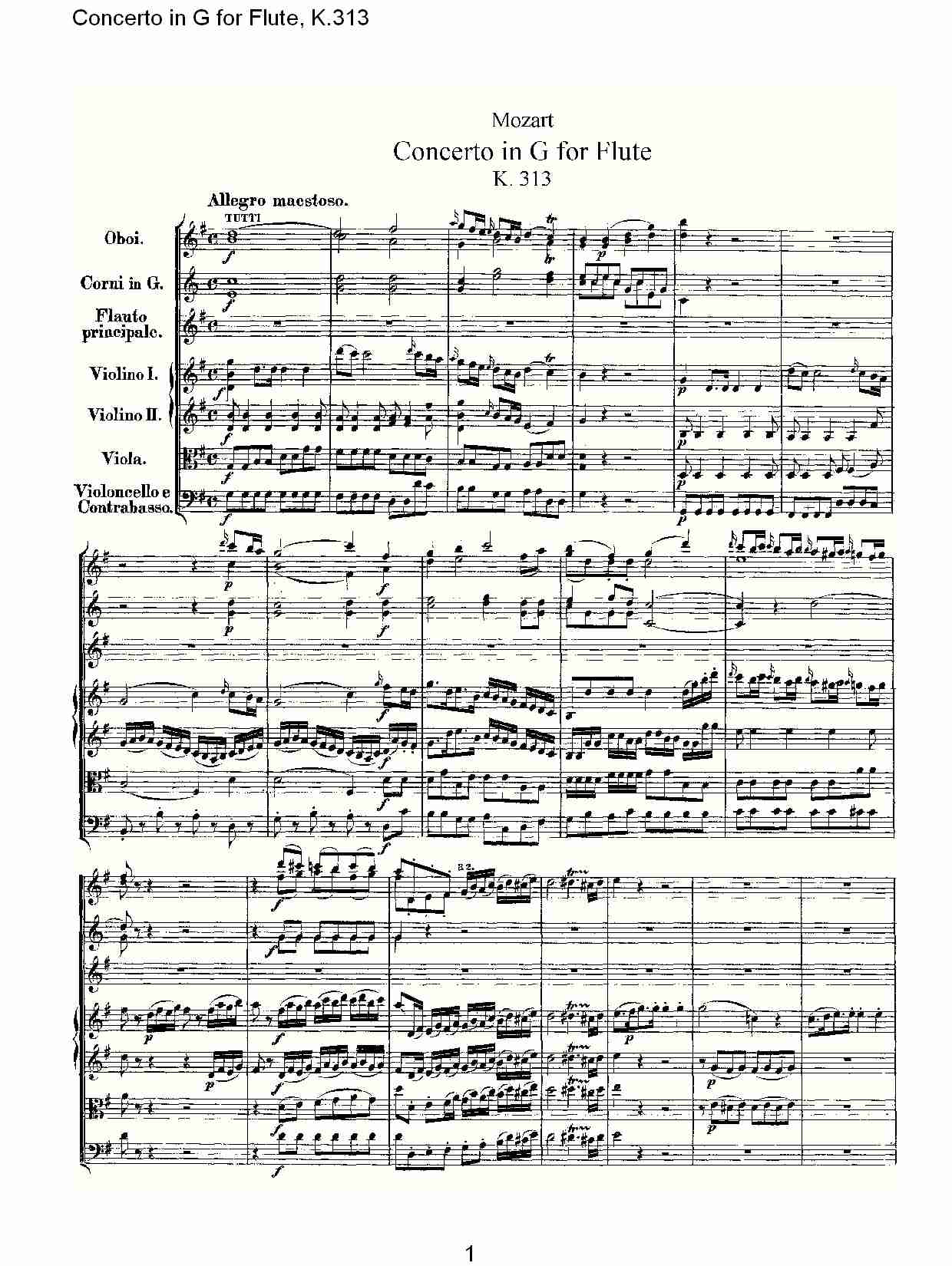 G调长笛协奏曲, K.313（一）总谱（图1）