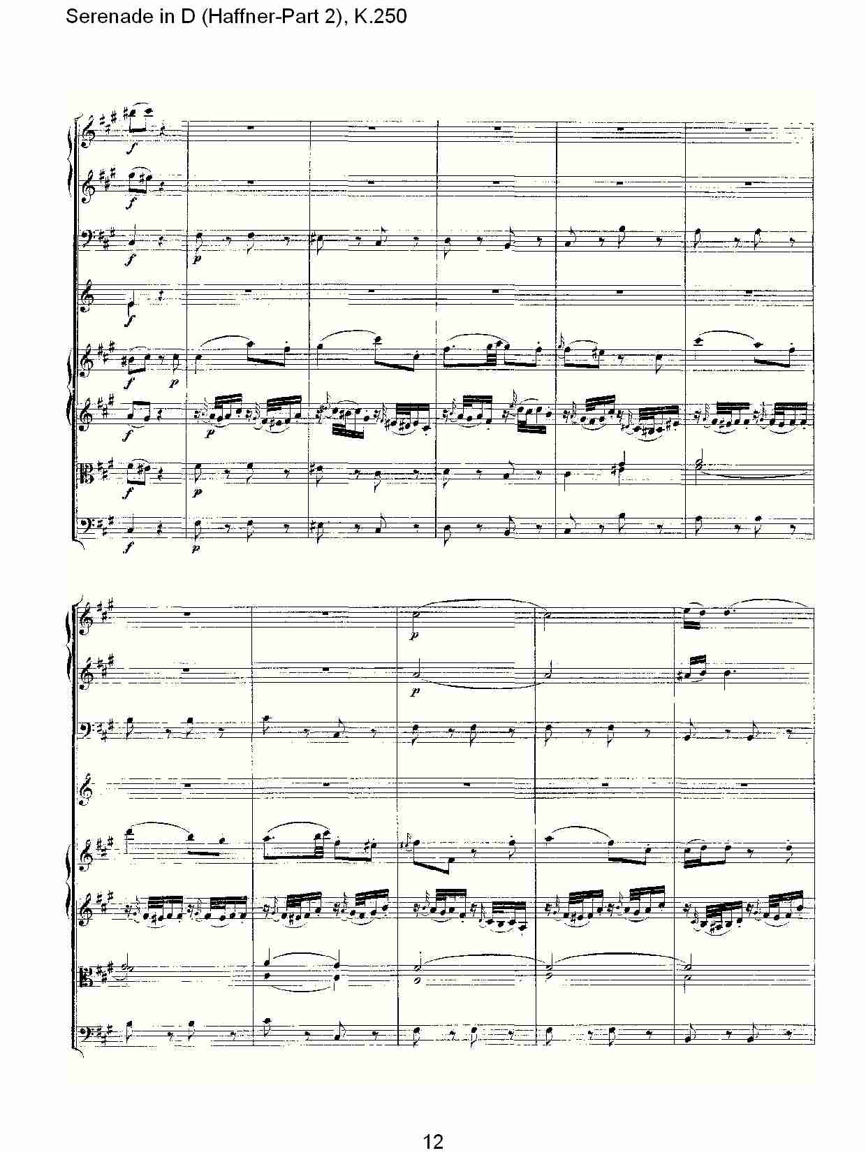 D调小夜曲(Haffner-第二部), K.250（三）总谱（图2）
