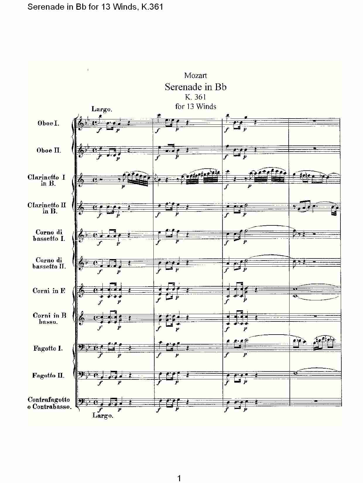 Bb调13管乐小夜曲, K.361（一）总谱（图1）