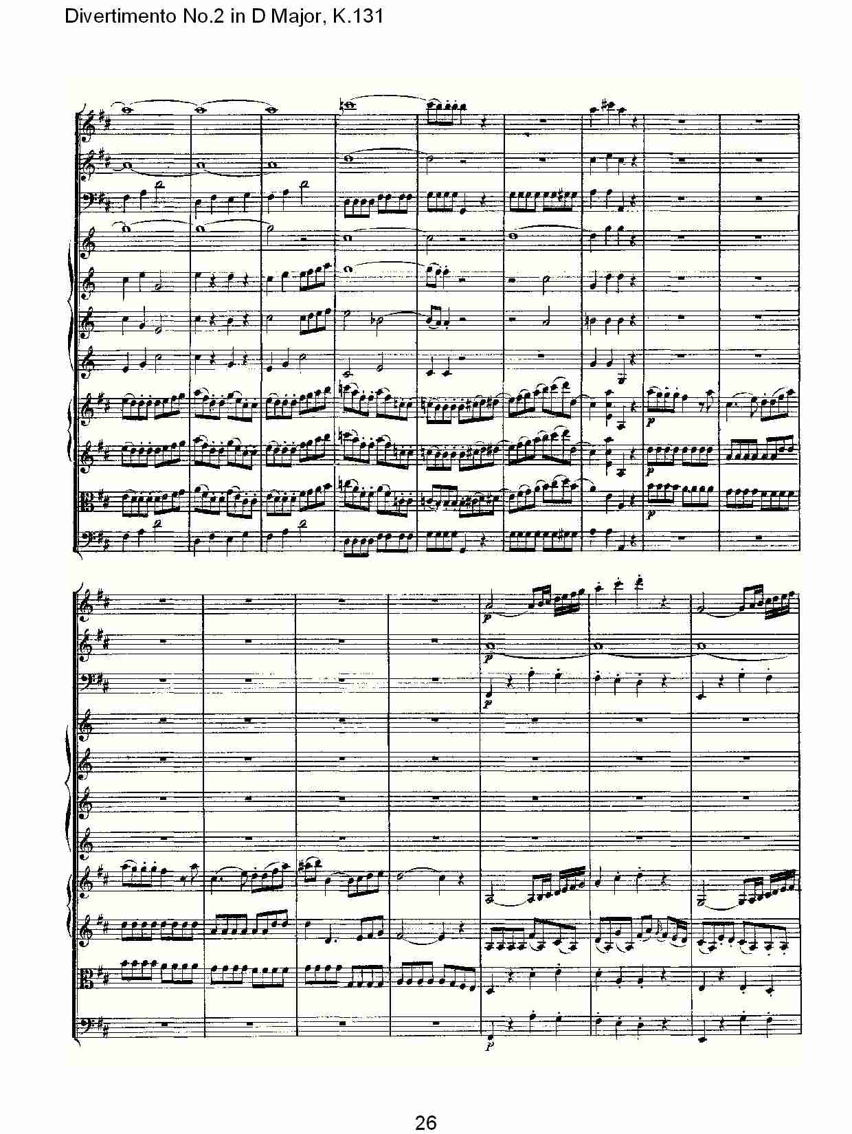 D大调第二嬉游曲,K.131（六）总谱（图1）
