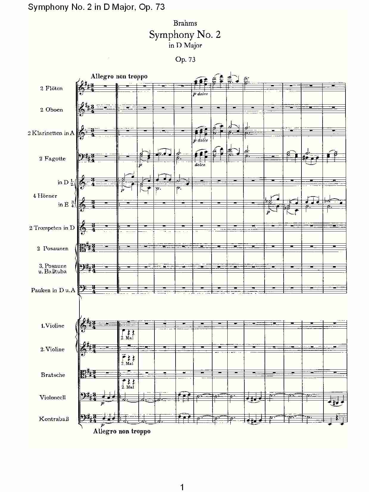 D大调第二交响曲, Op.73第一乐章（一）总谱（图1）