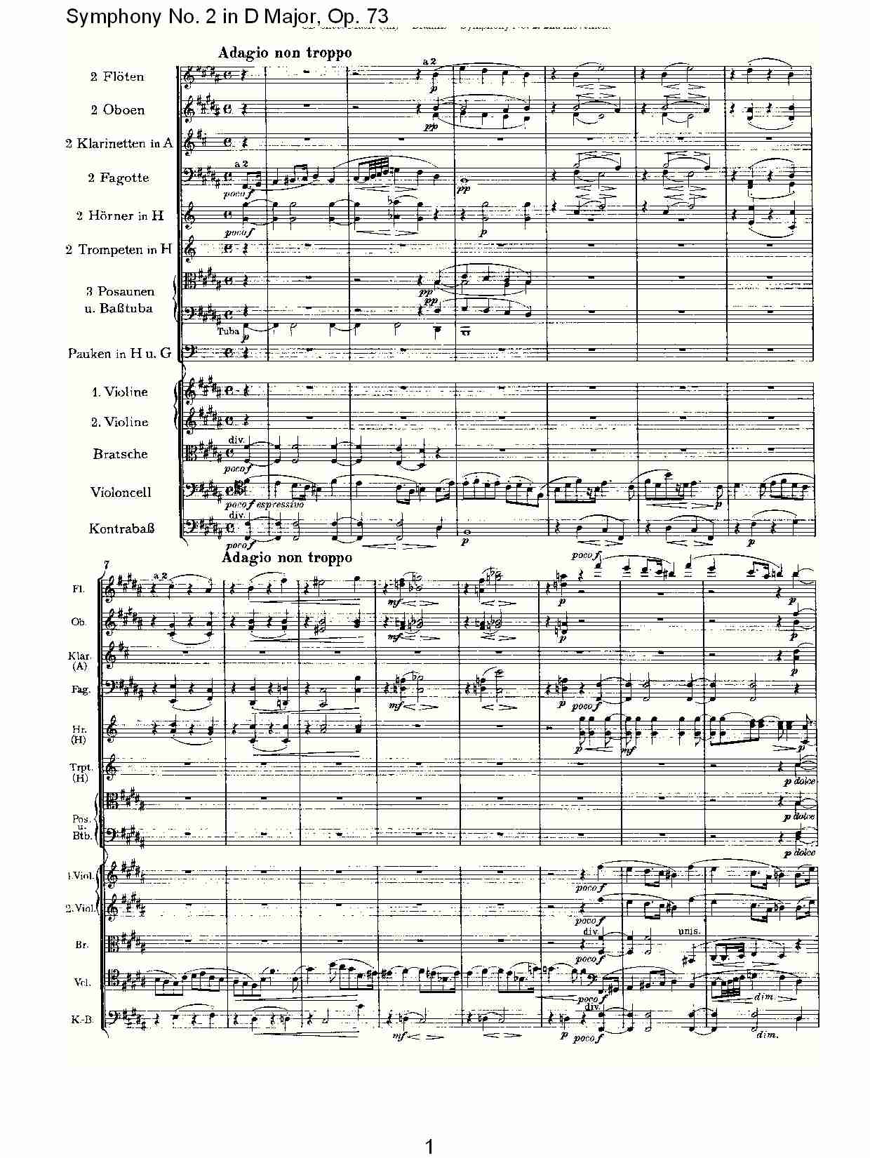 D大调第二交响曲, Op.73第二乐章（一）总谱（图1）