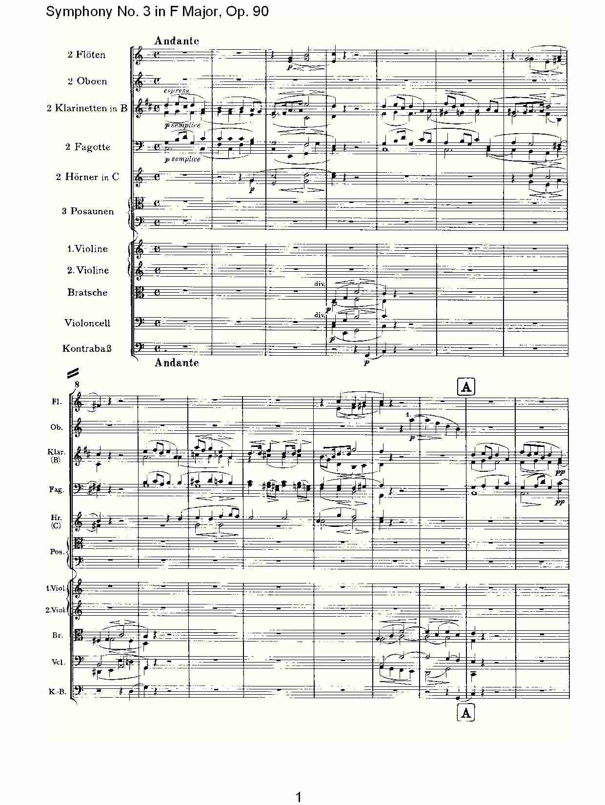 F大调第三交响曲, Op.90第二乐章（一）总谱（图1）