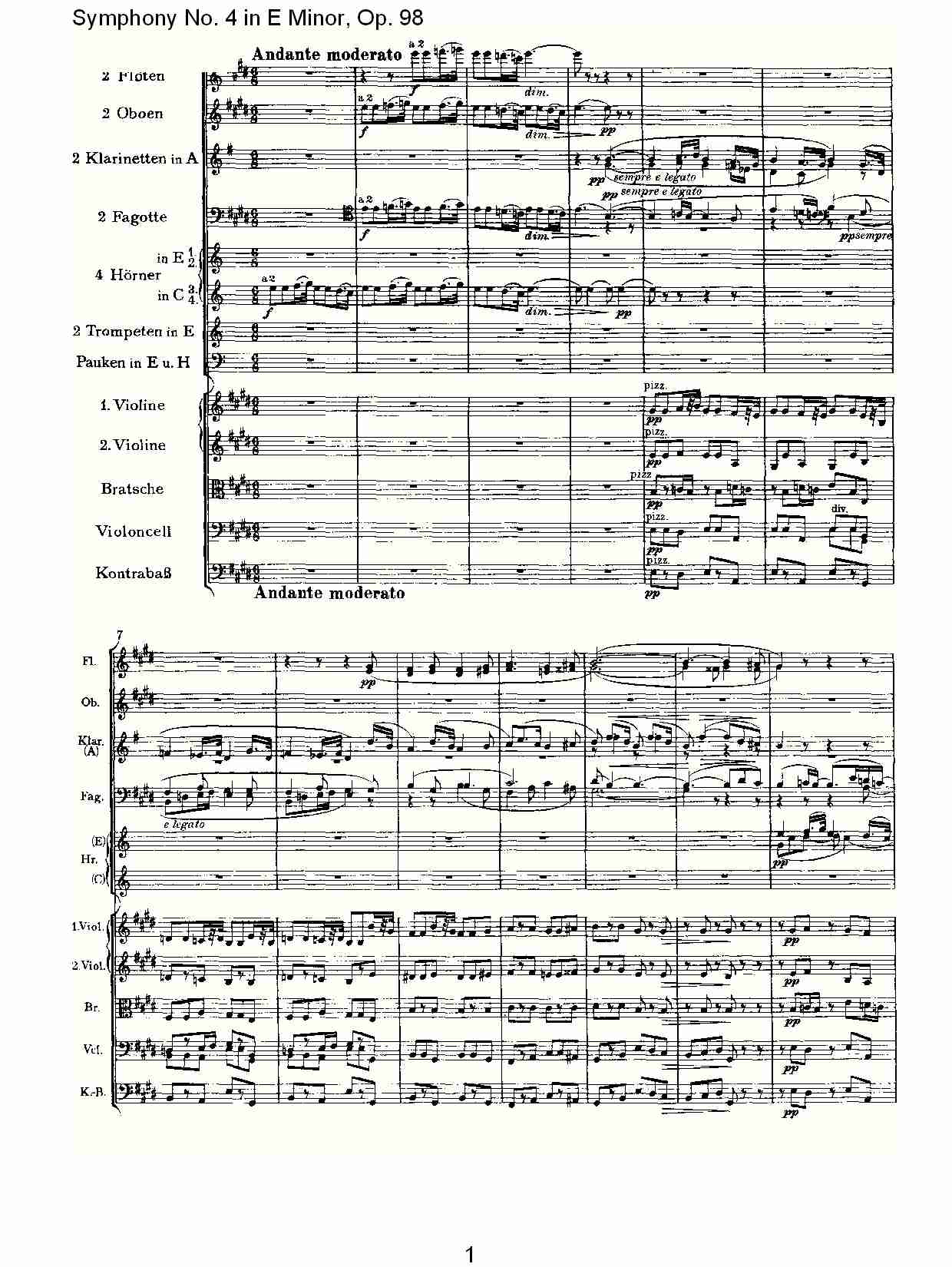 E小调第四交响曲, Op.98第二乐章（一）总谱（图1）