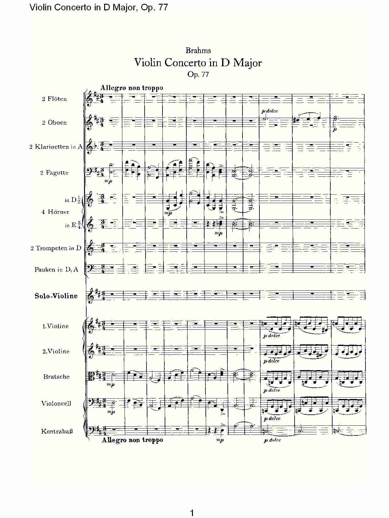 D大调小提琴协奏曲, Op.77第一乐章（一）总谱（图1）
