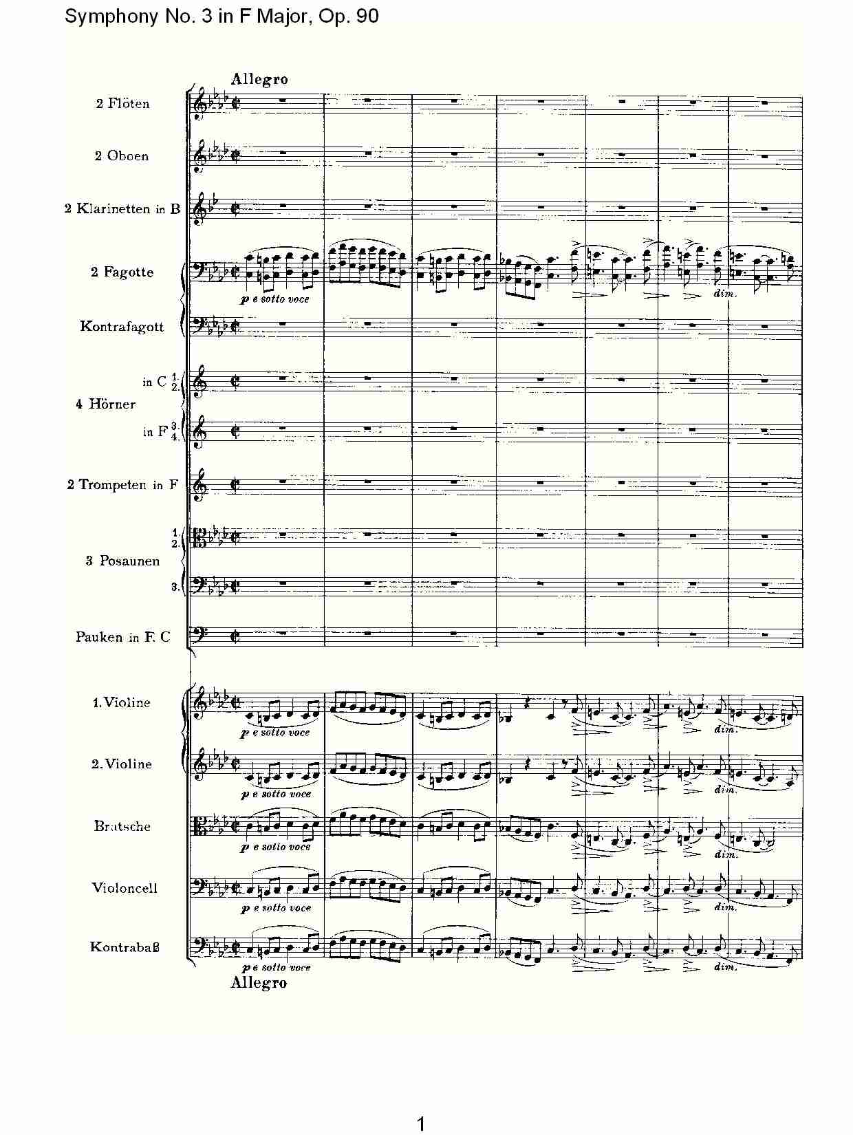 F大调第三交响曲, Op.90第四乐章（一）总谱（图1）